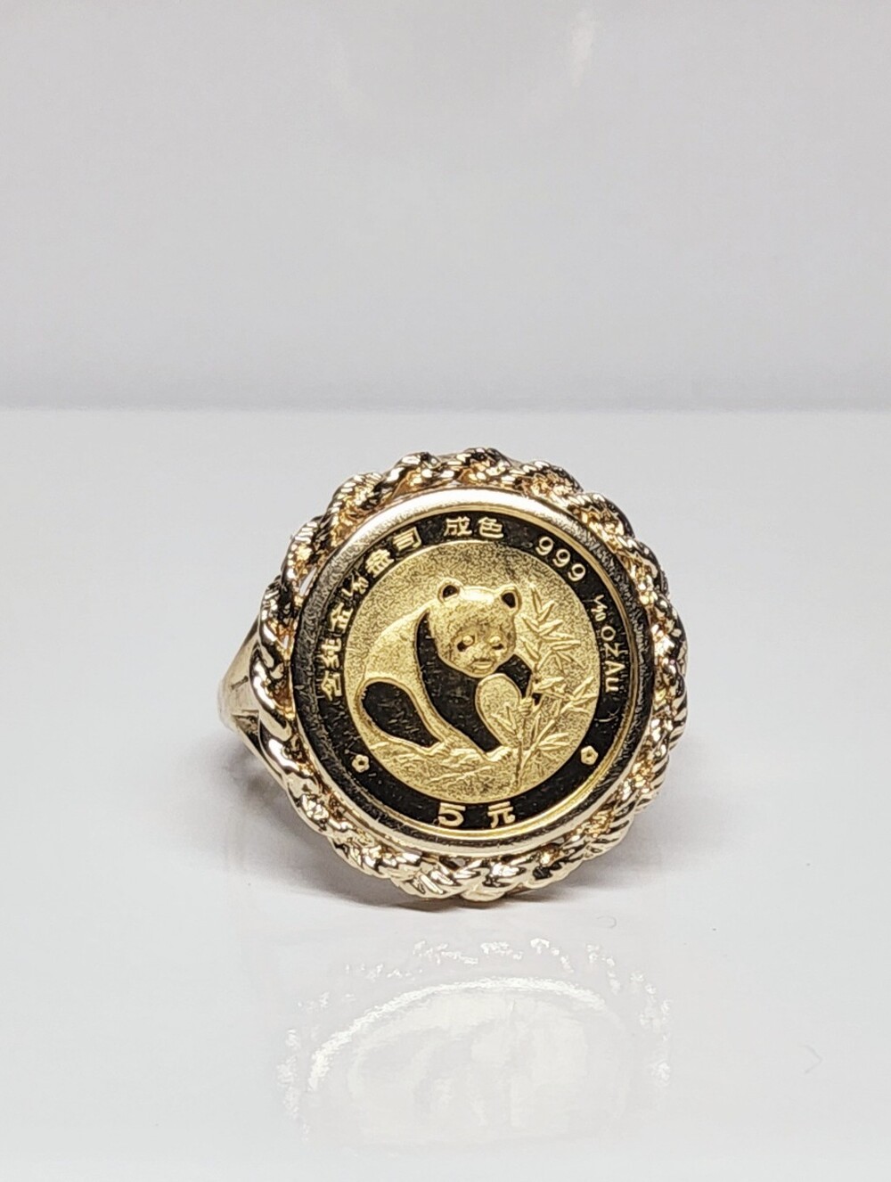 24K Gold Panda Coin Statement Ring In 14K Yellow Gold Setting